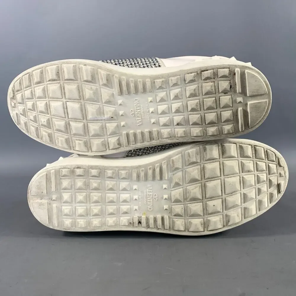 VALENTINO GARAVANI Size 11 White Rhinestone Leather Low Top Sneakers